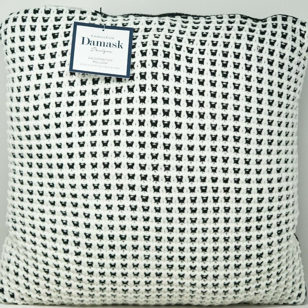 Charter Club Damask Designs Knit 20" Square Decorative Pillow - Black / White